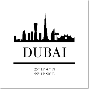 DUBAI UAE BLACK SILHOUETTE SKYLINE ART Posters and Art